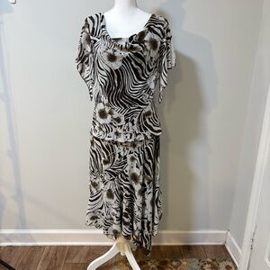 Boho Zebra Floral 2Pc Skirt Set Beaded Top Asym Hem Size 12